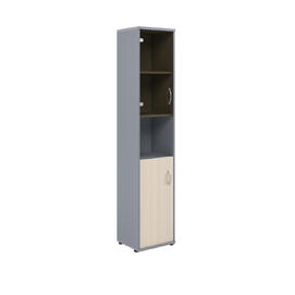 Офисная мебель Имаго Шкаф колонка с малой глухой и стеклянной дверьми СУ-1.4(L) Клен/Металлик 403х365х1975