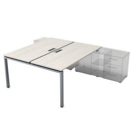 Офисная мебель Gloss Стол системы БЕНЧ, на 2 рабочих места, для крепления на тумбу,начальный СПБ-П.979 Ivory/Алюминий матовый 1400x1435x750