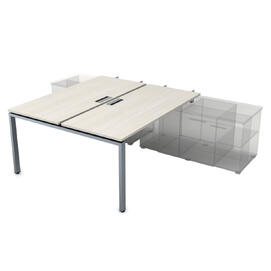 Офисная мебель Gloss Стол системы БЕНЧ, на 2 рабочих места, для крепления на тумбу,начальный СПБН-П.979 Ivory/Алюминий матовый 1400x1435x750