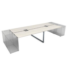Офисная мебель Gloss Стол системы БЕНЧ на 4 рабочих места, приставной СТБД-О.978 Ivory/Алюминий матовый 2400x1435x750