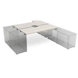 Офисная мебель Gloss Стол системы БЕНЧ на 2 рабочих места, крепление к тумбам СБДТ.979 Ivory/Алюминий матовый 1400x1435x750