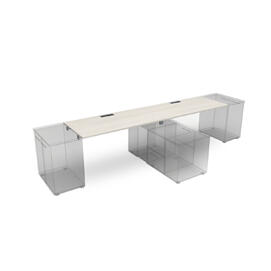 Офисная мебель Gloss Стол системы БЕНЧ линейный на 2 места, крепление к тумбам СЛДТ.979 Ivory/Алюминий матовый 2800x700x750