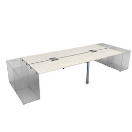 Офисная мебель Gloss Стол системы БЕНЧ на 4 рабочих места, приставной СТБД-П.979 Ivory/Алюминий матовый 2800x1435x750