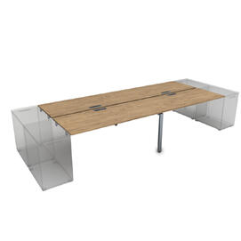 Офисная мебель Gloss Стол системы БЕНЧ на 4 рабочих места, приставной СТБД-П.974 Teakwood/Алюминий матовый 3200x1435x750