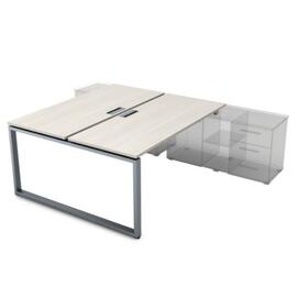 Офисная мебель Gloss Стол системы БЕНЧ, на 2 рабочих места, для крепления на тумбу,начальный СПБ-О.974 Ivory/Алюминий матовый 1600x1435x750