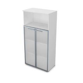 Офисная мебель Gloss Шкаф со стеклом и нишей 9Ш.004.10 Белый премиум 800x450x1645