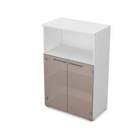 Офисная мебель Gloss Шкаф средний со стеклом и нишей 9Ш.017.4 Белый премиум 800x450x1245