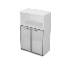Офисная мебель Gloss Шкаф средний со стеклом и нишей 9Ш.017.5 Белый премиум 800x450x1245
