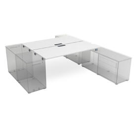 Офисная мебель Gloss Стол системы БЕНЧ на 2 рабочих места, крепление к тумбам СБДТ.974 Белый премиум/Алюминий матовый 1600x1435x750