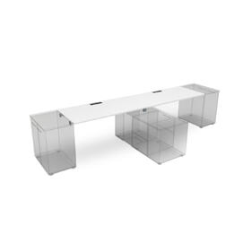Офисная мебель Gloss Стол системы БЕНЧ линейный на 2 места, крепление к тумбам СЛДТ.974 Белый премиум/Алюминий матовый 3200x700x750