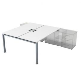 Офисная мебель Gloss Стол системы БЕНЧ, на 2 рабочих места, для крепления на тумбу,начальный СПБ-П.974 Белый премиум/Алюминий матовый 1600x1435x750