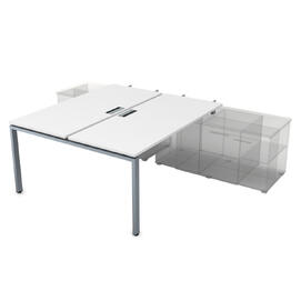 Офисная мебель Gloss Стол системы БЕНЧ, на 2 рабочих места, для крепления на тумбу,начальный СПБН-П.974 Белый премиум/Алюминий матовый 1600x1435x750