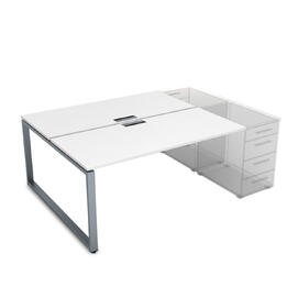 Офисная мебель Gloss Стол системы БЕНЧ на 2 рабочих места, приставной СТБ-О.974 Белый премиум/Алюминий матовый 1400x1435x750