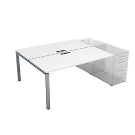 Офисная мебель Gloss Стол системы БЕНЧ на 2 рабочих места, приставной СТБ-П.974 Белый премиум/Алюминий матовый 1600x1435x750