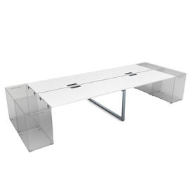 Офисная мебель Gloss Стол системы БЕНЧ на 4 рабочих места, приставной СТБД-О.974 Белый премиум/Алюминий матовый 3200x1435x750