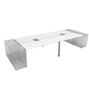 Офисная мебель Gloss Стол системы БЕНЧ на 4 рабочих места, приставной СТБД-П.974 Белый премиум/Алюминий матовый 3200x1435x750