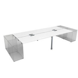 Офисная мебель Gloss Стол системы БЕНЧ на 4 рабочих места, приставной СТБД-П.978 Белый премиум/Алюминий матовый 2400x1435x750