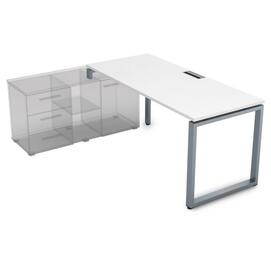 Офисная мебель Gloss Стол рабочий прямолинейный, три опоры - левый СТЛ-О.974 Белый премиум/Алюминий матовый 1600x700x750