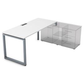 Офисная мебель Gloss Стол рабочий прямолинейный, три опоры - правый СТП-О.989 Белый премиум/Алюминий матовый 1400x800x750