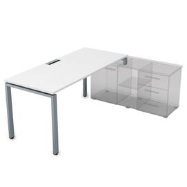 Офисная мебель Gloss Стол рабочий прямолинейный, три опоры - правый СТП-П.974 Белый премиум/Алюминий матовый 1600x700x750