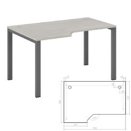 Офисная мебель New Line Стол эргономичный левый на металлоопорах NLN36322424 Дуб шамони светлый/Металлик 1350х900х750