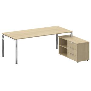Кабинет руководителя Metal system direct Стол руковододителя с тумбой правый БГ.СРТ-6.9 (R) Дуб Наварра/Нержавеющая сталь 2100х1720х750