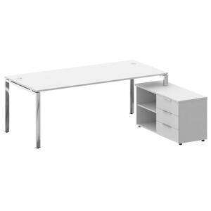 Кабинет руководителя Metal system direct Стол руковододителя с тумбой правый БГ.СРТ-6.9 (R) Дуб Наварра/Нержавеющая сталь 2100х1720х750