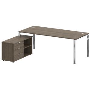 Кабинет руководителя Metal system direct Стол руковододителя с тумбой левый БГ.СРТ-6.9 (L) Белый/Нержавеющая сталь 2100х1720х750