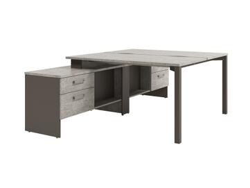 Офисная мебель Solution Стол-тандем на металлокаркасе с тумбой D-414 Бетон Чефалу/Трюфель 1550x2380x750