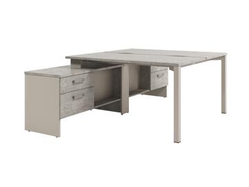 Офисная мебель Solution Стол-тандем на металлокаркасе с тумбой D-414 Бетон Чефалу/Кашемир 1550x2380x750