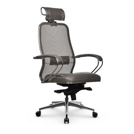 Кресло руководителя Samurai SL-2.041 Сетка TS/Кожа MPES Светло-Коричневый/Серый 680х260х910