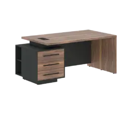 Кабинет руководителя Velion Veneer Стол руководителя с тумбой VRCT 1890(L) Американский орех/Черный матовый/Яшма черный 1800х900х750