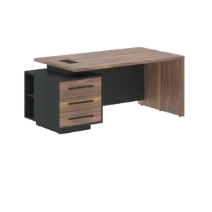 Кабинет руководителя Velion Veneer Стол руководителя с тумбой VRCT 1890(L) Американский орех/Черный матовый/Яшма черный 1800х900х750