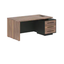 Кабинет руководителя Velion Veneer Стол руководителя с тумбой VRCT 1890(R) Американский орех/Черный матовый/Яшма черный 1800х900х750