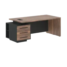 Кабинет руководителя Velion Veneer Стол руководителя с тумбой VRCT 2090(L) Американский орех/Черный матовый/Яшма черный 2000х900х750