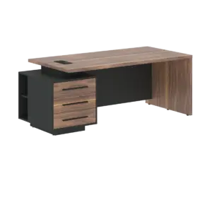 Кабинет руководителя Velion Veneer Стол руководителя с тумбой VRCT 2090(L) Американский орех/Черный матовый/Яшма черный 2000х900х750