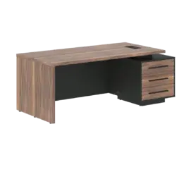 Кабинет руководителя Velion Veneer Стол руководителя с тумбой VRCT 2090(R) Американский орех/Черный матовый/Яшма черный 2000х900х750