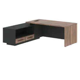 Кабинет руководителя Velion Veneer Стол руководителя с тумбой VRCT 2119(L) Американский орех/Черный матовый/Яшма черный 2100х1900х750