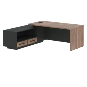 Кабинет руководителя Velion Veneer Стол руководителя с тумбой VRCT 2119(L) Американский орех/Черный матовый/Яшма черный 2100х1900х750