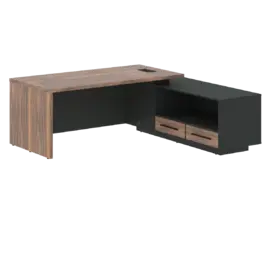 Кабинет руководителя Velion Veneer Стол руководителя с тумбой VRCT 2119(R) Американский орех/Черный матовый/Яшма черный 2100х1900х750