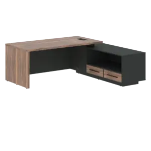 Кабинет руководителя Velion Veneer Стол руководителя с тумбой VRCT 2119(R) Американский орех/Черный матовый/Яшма черный 2100х1900х750