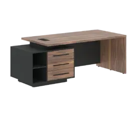 Кабинет руководителя Velion Veneer Стол руководителя с тумбой VRCT 2190(L) Американский орех/Черный матовый/Яшма черный 2100х900х750