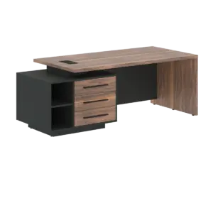 Кабинет руководителя Velion Veneer Стол руководителя с тумбой VRCT 2190(L) Американский орех/Черный матовый/Яшма черный 2100х900х750