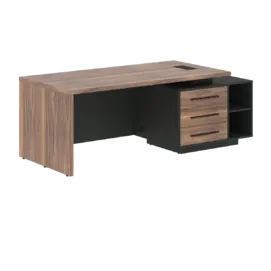Кабинет руководителя Velion Veneer Стол руководителя с тумбой VRCT 2190(R) Американский орех/Черный матовый/Яшма черный 2100х900х750