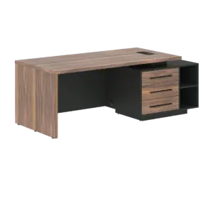 Кабинет руководителя Velion Veneer Стол руководителя с тумбой VRCT 2190(R) Американский орех/Черный матовый/Яшма черный 2100х900х750