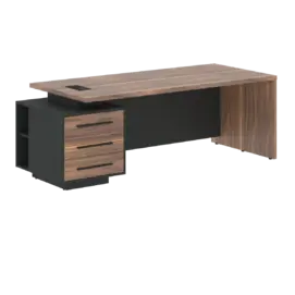 Кабинет руководителя Velion Veneer Стол руководителя с тумбой VRCT 2290(L) Американский орех/Черный матовый/Яшма черный 2200х900х750