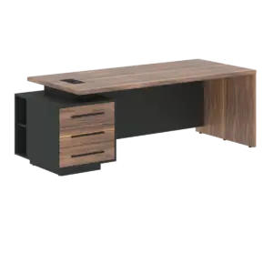 Кабинет руководителя Velion Veneer Стол руководителя с тумбой VRCT 2290(L) Американский орех/Черный матовый/Яшма черный 2200х900х750