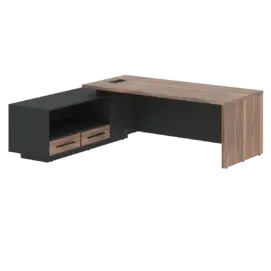 Кабинет руководителя Velion Veneer Стол руководителя с тумбой VRCT 2319(L) Американский орех/Черный матовый/Яшма черный 2300х1900х750