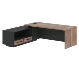 Кабинет руководителя Velion Veneer Стол руководителя с тумбой VRCT 2319(L) Американский орех/Черный матовый/Яшма черный 2300х1900х750