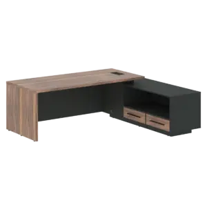 Кабинет руководителя Velion Veneer Стол руководителя с тумбой VRCT 2319(R) Американский орех/Черный матовый/Яшма черный 2300х1900х750